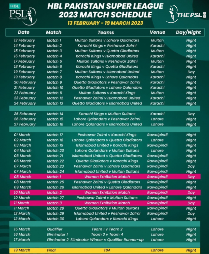 PSL 2023 Schedule