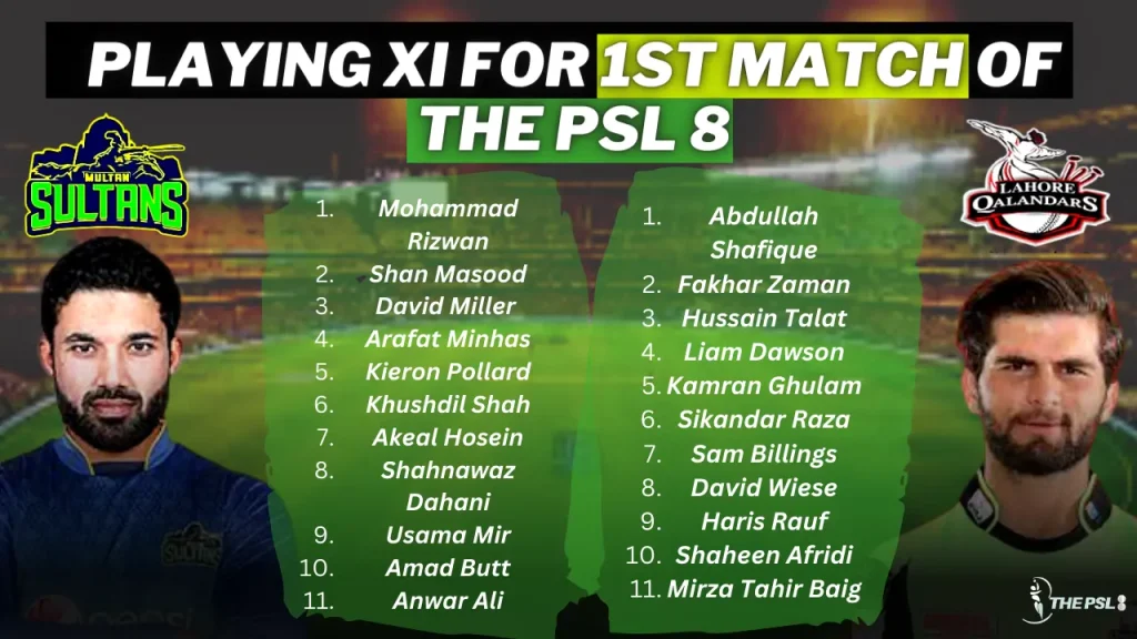 PLAYING XI For 1st match of The PSL 8 Image